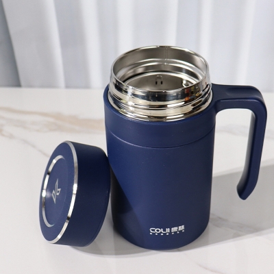 Picture of 316 coated handled hot and cold stainless steel drinking cup, anti-fall, anti-scalding, large-capacity mug, office cup, 500ml(Blue)