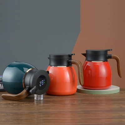 Picture of Smart LED temperature display 316 Stainless Steel Thermos Insulation Braising Teapot Large Capacity Hot Water Bottle Separating Coffee Vacuum Flask(Multicolor 1 pcs)