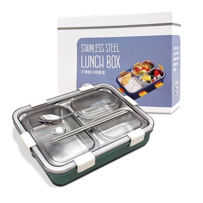 Picture of 304 stainless steel lunch box student light luxury lunch box Japanese and Korean modern simple 4-grid sealed insulation lunch box with spoon and chopstick(Multicolor 1 pcs)