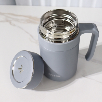 Picture of 316 coated handled hot and cold stainless steel drinking cup, anti-fall, anti-scalding, large-capacity mug, office cup, 500ml(Light Ash)