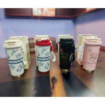 Picture of New 550ml Customized elegant design 316 stainless steel 3d printed mini sling portable handle thermos cup water bottle(multicolor 1pcs)