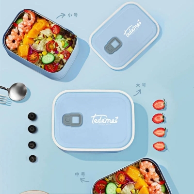 Picture of 304 stainless steel lunch box student canteen single layer portable lunch box office worker lunch portable lunch box(Multicolor 1 pcs)