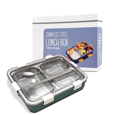 Picture of New 304 stainless steel lunch box student light luxury lunch box Japanese and Korean modern simple 4-grid sealed insulation lunch box with spoon and chopstick(Multicolor 1 pcs)