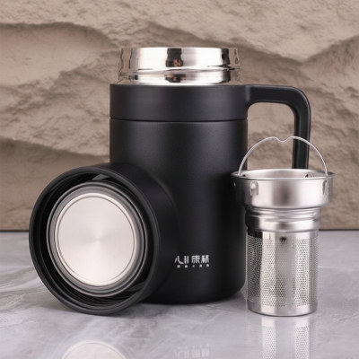 Picture of 316 coated handled hot and cold stainless steel drinking cup, anti-fall, anti-scalding, large-capacity mug, office cup, 500ml(Black)