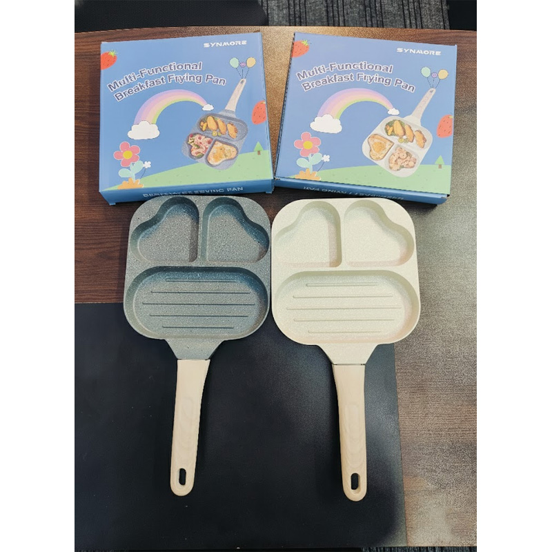 Picture of Nonstick Egg Frying Pan, 3-in-1 Nonstick Pan Divided Grill Frying Pan, Heat Resistant Handle 3 Section Skillet Mini Pancake Pan, Cooking Pan(Multicolor 1pcs)