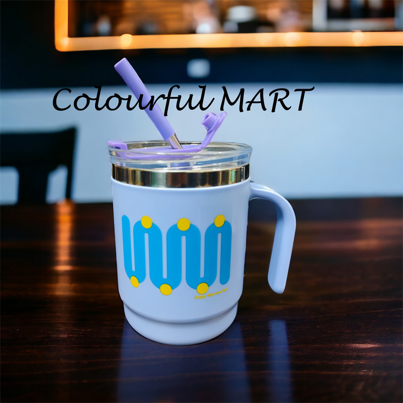 Picture of 304 coated hot and cold stainless steel drinking cup, anti-fall, anti-scalding, large-capacity mug, office cup, 500ml(printed straw mug 1p)