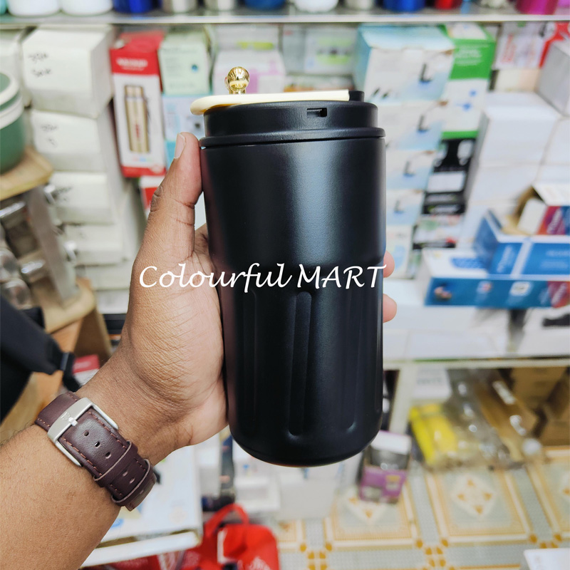 Picture of temperature display coffee/juice hot and cold 450ml stainless steel thermos with strap(black with led temperature 450ml)