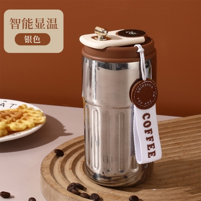 Picture of New temperature display coffee/juice hot and cold 450ml stainless steel thermos with strap(multicolor 1pcs 450ml led)