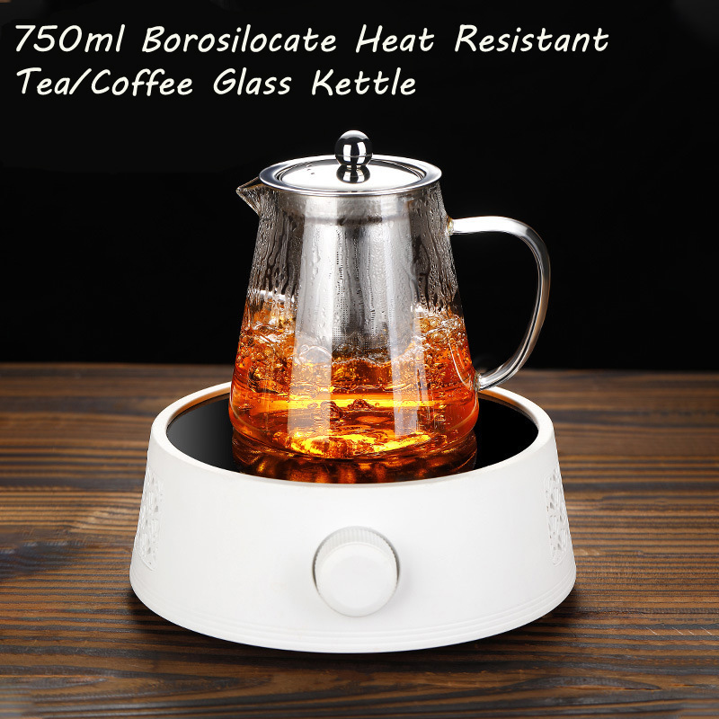 Picture of New Borosilicate Glass Teapot, Loose Leaf Tea Kettle, 750 ml Borosilicate Glass Heat Resistant Clear Leaf Teapot with Infuser Strainer for Microwavable and Stovetop Safe(750ml glass tea pot)