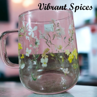 Picture of new 520ml Heat-resistant thickened  glass cup with simple large-capacity drinking cup 4pcs  set(520ml floral 4pcs)