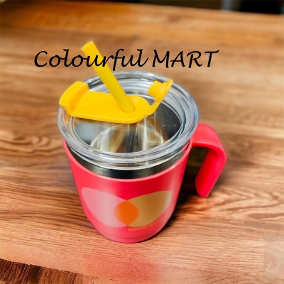 Picture of printed 304 coated hot and cold stainless steel drinking cup, anti-fall, anti-scalding, large-capacity mug, office cup, 400ml with straw(red straw mug)