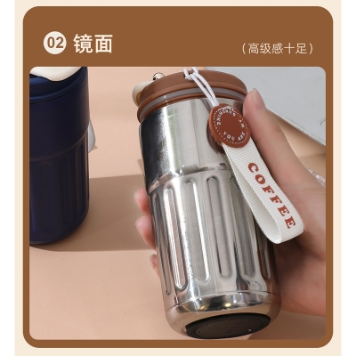 Picture of temperature display coffee/juice hot and cold 450ml stainless steel thermos with strap(White with led temperature 450ml)