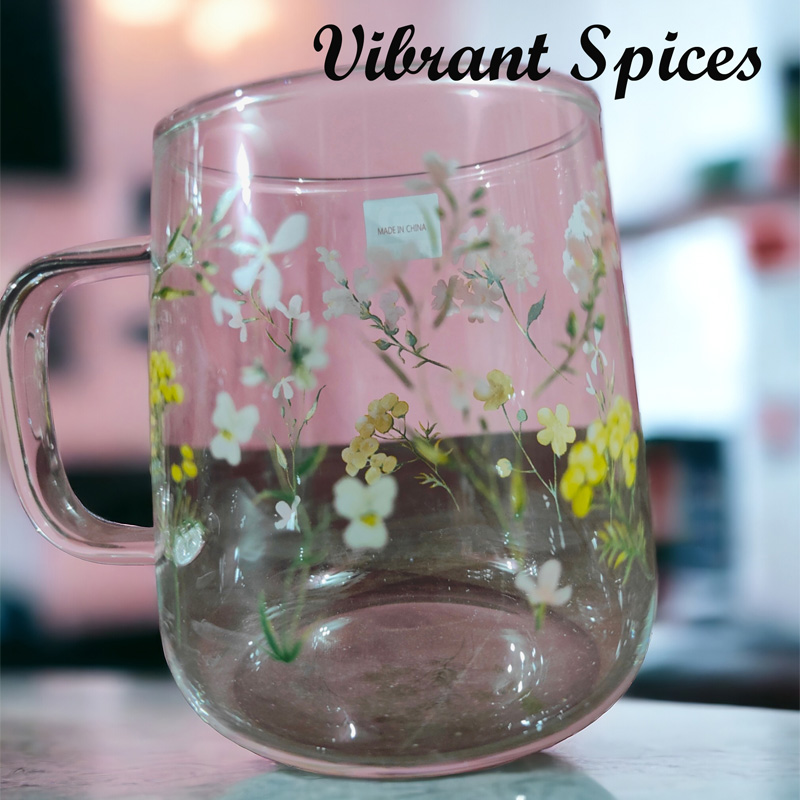 Picture of 520ml Heat-resistant thickened  glass cup with simple large-capacity drinking cup tea cup household transparent cup men and women tea 4pcs  set(borosilicate mug floral design 520ml)