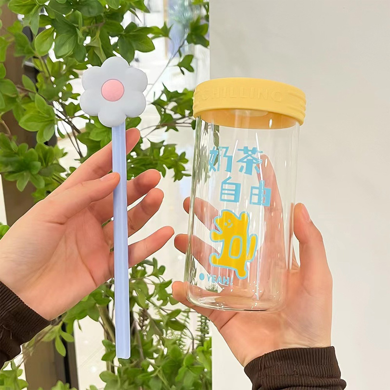 Picture of New 540ml Glass cup new high borosilicate coffee cup glass water cup cold drink cola beverage cup milk tea milk single layer cup(550ml flower 1pcs)