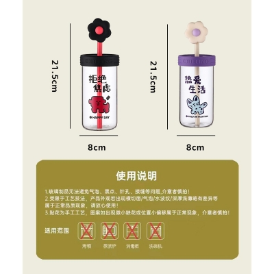 Picture of 540ml Glass cup new high borosilicate coffee cup glass water cup cold drink cola beverage cup milk tea milk single layer cup(550ml flower design)