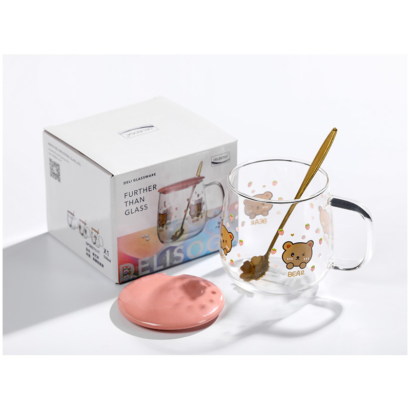 Picture of Creative transparent pot belly cup Japanese flower scale tea cup mug with lid and spoon high borosilicate milk coffee cup - Coffee Mug, WATER MUG(1pcs panda design)