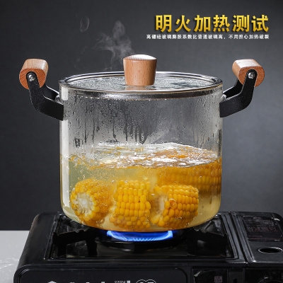 Picture of High Temperature Resistant Transparent Lid With Wooden Handle Stock Pot With Large Capacity Open Flame Heating Glass Double Ear(5.5 litter)