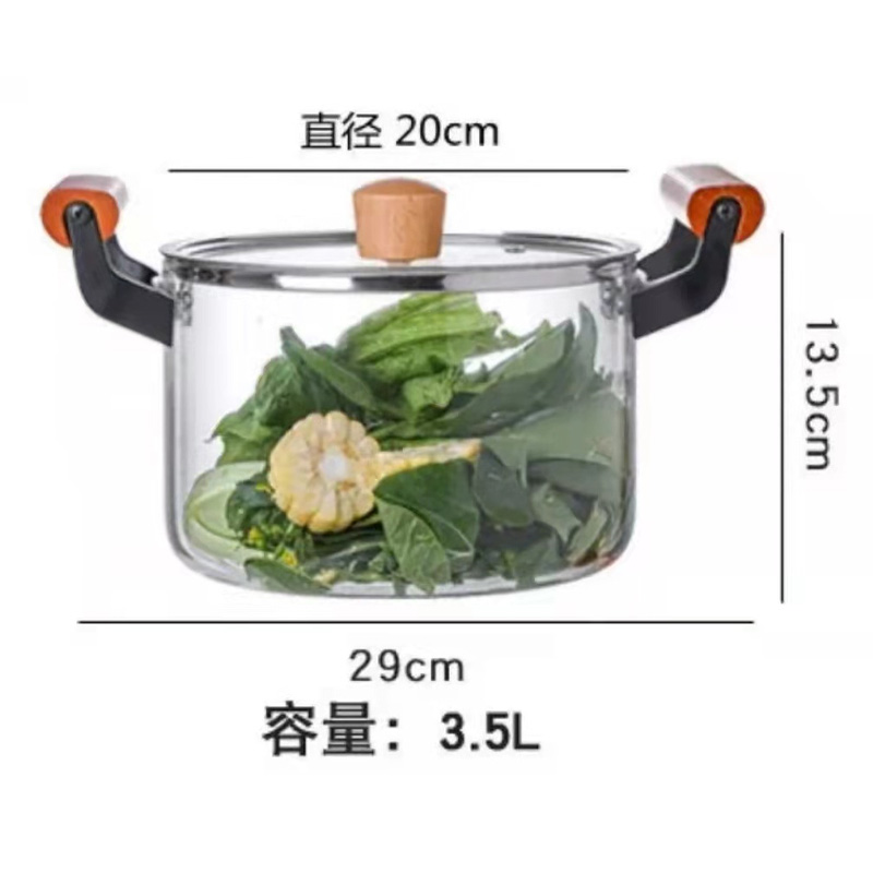 Picture of High Temperature Resistant Transparent Lid With Wooden Handle Stock Pot With Large Capacity Open Flame Heating Glass Double Ear(3.5  litter)