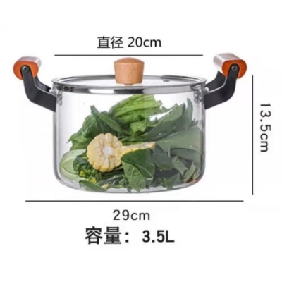 Picture of High Temperature Resistant Transparent Lid With Wooden Handle Stock Pot With Large Capacity Open Flame Heating Glass Double Ear(3.5  litter)