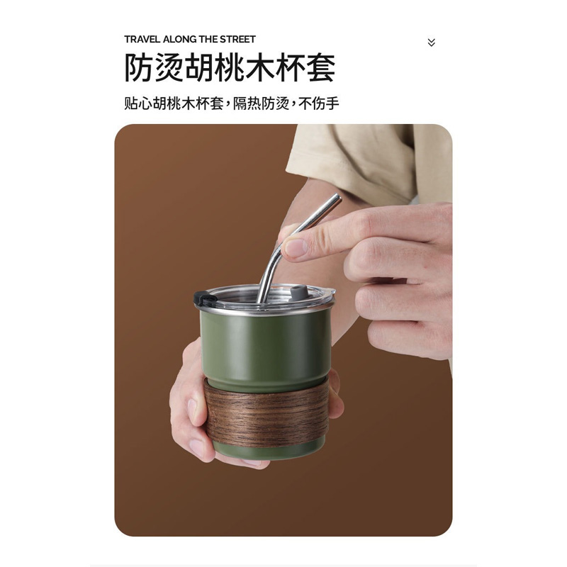 Picture of American ins style double layer stainless steel coffee cup insulated cup straw cup home office men and women portable cup bottle FOR BOYS AND GIRLS(400ml black new)