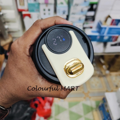 Picture of temperature display coffee/juice hot and cold 450ml stainless steel thermos with strap(white body black lid)