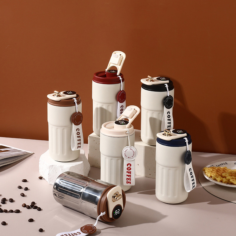 Picture of temperature display coffee/juice hot and cold 450ml stainless steel thermos with strap(multicolour 1pcs)