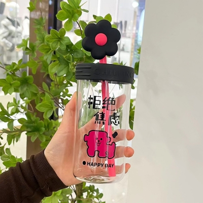 Picture of New 540ml Glass cup new high borosilicate coffee cup glass water cup cold drink cola beverage cup milk tea milk single layer cup(550ml flower 1pcs)