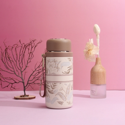 Picture of Customized 316 stainless steel 3d printed mini sling portable handle thermos cup water bottle(Brown)