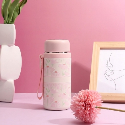 Picture of Customized 316 stainless steel 3d printed mini sling portable handle thermos cup water bottle(ligh pink)