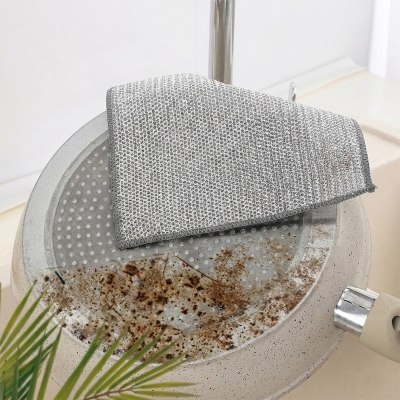 Picture of 2 pcs Double part Rust Removal Cleaning Cloth Kitchen Magic Dishwashing Towel Metal Steel Wire Cleaning Rag Microwave Stove Clean Tools Dish Cloth(2 pcs set)