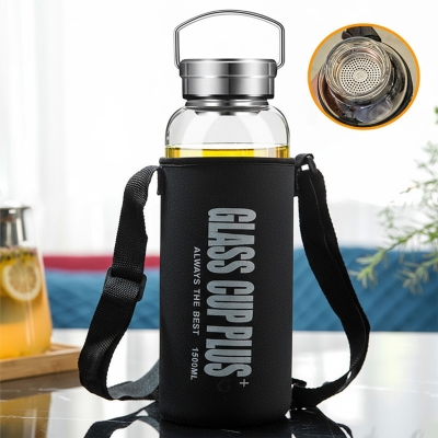 Picture of 1500ML/1000ML glass Water Bottle with Time Marker Creative Large Capacity Leakproof lock system Drink Bottle(1500ml new design)