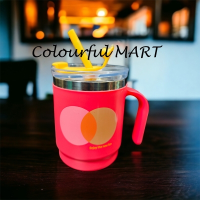 Picture of printed 304 coated hot and cold stainless steel drinking cup, anti-fall, anti-scalding, large-capacity mug, office cup, 400ml with straw(multicolor 1 pcs)