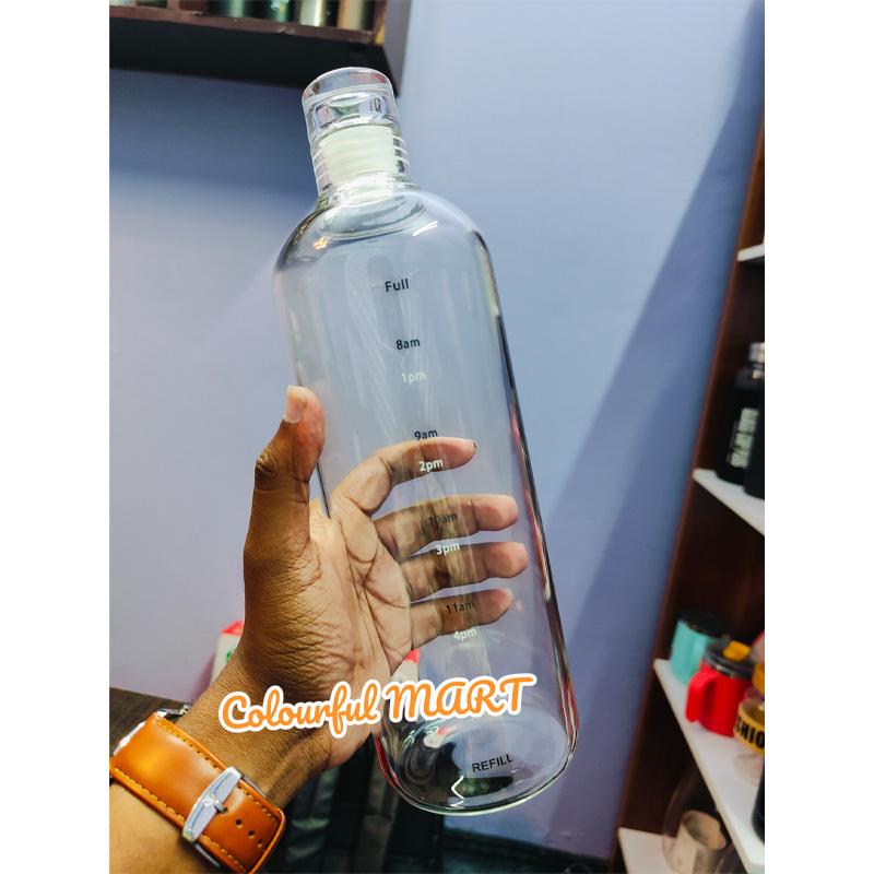 Picture of glass Water Bottle with Time Marker Creative Large Capacity Leakproof Drink Bottle(1000ml new shape)