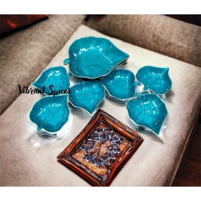 Picture of leaf design 7 Pcs Sweet Bowl Set Including Serving Dish , Oven Proof porcelain Ceramic Porcelain Snack Bowl Set,Ceramic Firni Set & bati, Soup & Firni Bati(new 7pcs pan pata design blue)