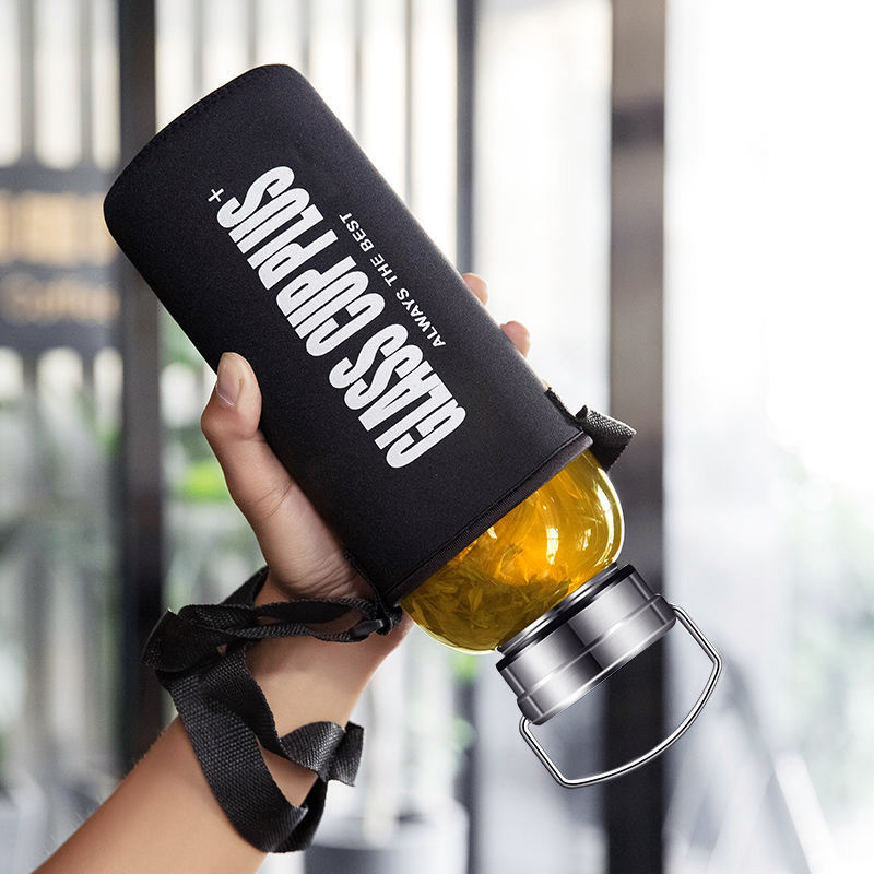 Picture of glass Water Bottle with Time Marker Creative Large Capacity Leakproof Drink Bottle FOR ALL(1000ml glass bottle)