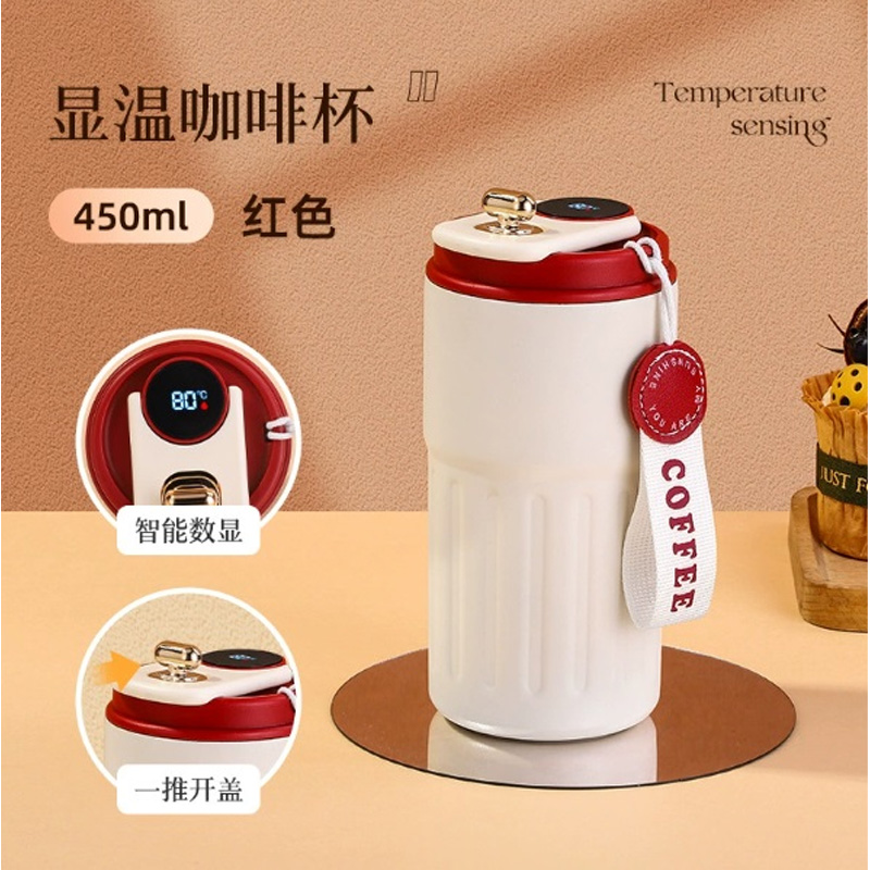 Picture of New  thermos cup high-looking stainless steel coffee cup, accompanying double drinking cup, portable student cup(white body red lid)