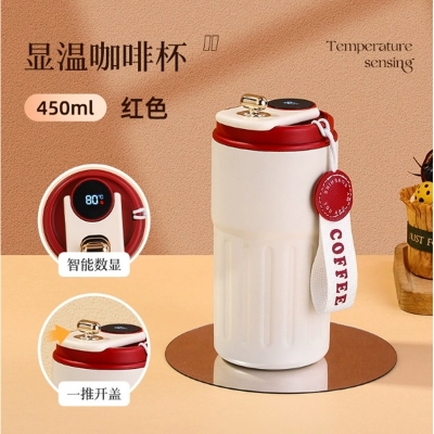 Picture of New  thermos cup high-looking stainless steel coffee cup, accompanying double drinking cup, portable student cup(white body red lid)