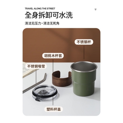Picture of American ins style double layer stainless steel coffee cup insulated cup straw cup home office men and women portable cup bottle(400 ml green)