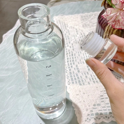 Picture of glass Water Bottle with Time Marker Creative Large Capacity Leakproof Drink Bottle(750ml black coverr)