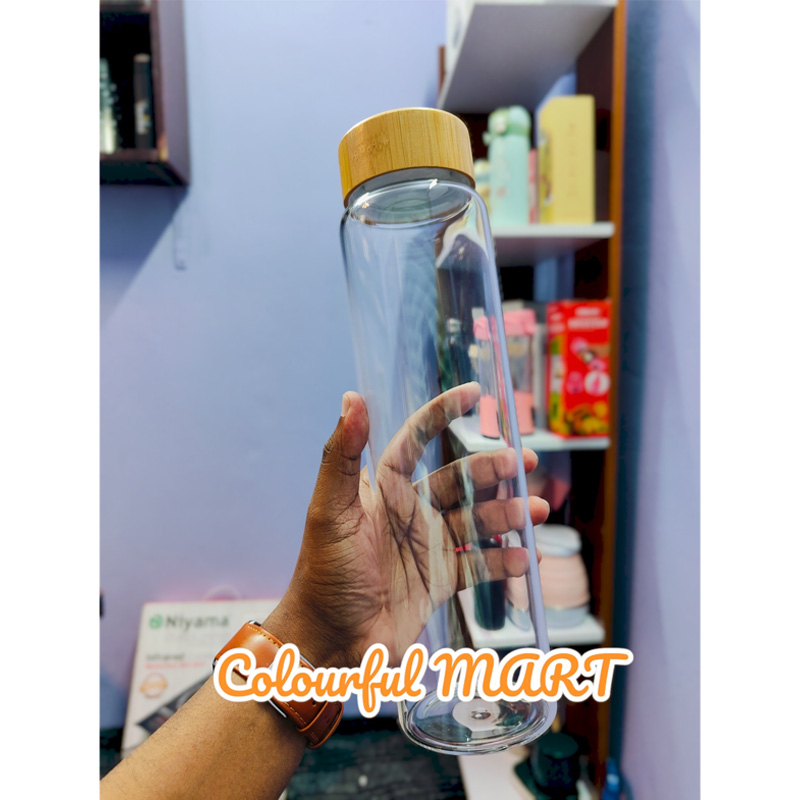 Picture of glass Water Bottle with Time Marker Creative Large Capacity Leakproof Drink Bottle(1000ml wooden lid)