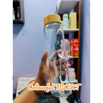 Picture of glass Water Bottle with Time Marker Creative Large Capacity Leakproof Drink Bottle(1000ml wooden lid)