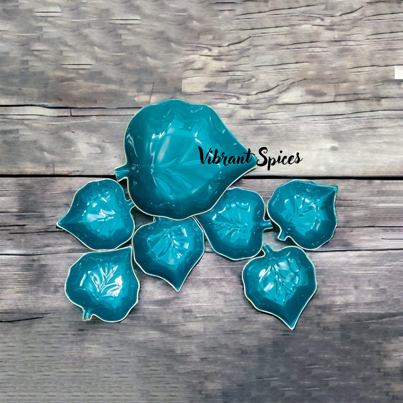 Picture of leaf design 7 Pcs Sweet Bowl Set Including Serving Dish , Oven Proof porcelain Ceramic Porcelain Snack Bowl Set,Ceramic Firni Set & bati, Soup & Firni Bati(new 7pcs pan pata design blue)