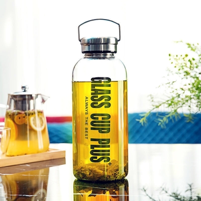 Picture of glass Water Bottle with Time Marker Creative Large Capacity Leakproof Drink Bottle FOR ALL(1000ml glass bottle)