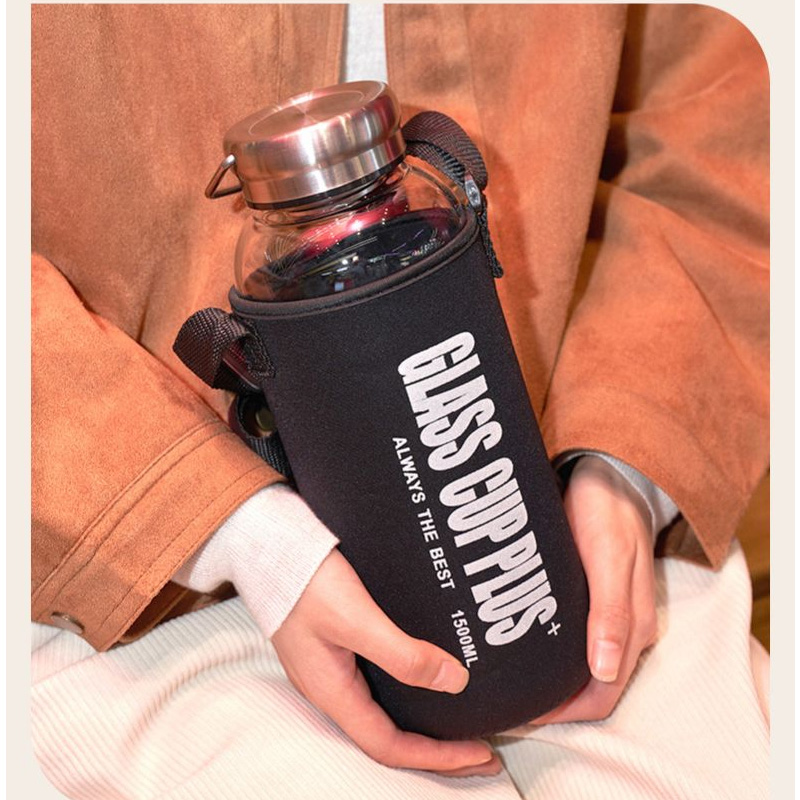 Picture of New 1000ml glass Water Bottle with Time Marker Creative Large Capacity Leakproof Drink Bottle(1500ml new bottle)