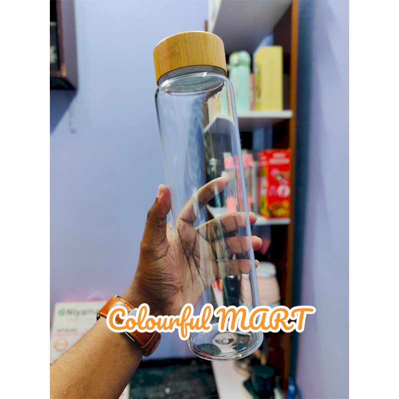 Picture of portable large-capacity single-layer sports glass high borosilicate material outdoor water cup(1000ml wooden lid)