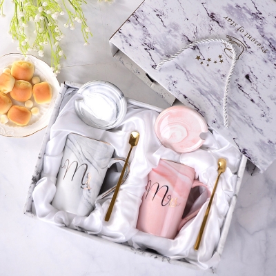 Picture of Mr Mrs Couple Cup and Mug Gift  Ceramic Coffee Mug Marble Pattern Home Drinkware Lovers Gift Wedding Gift(Mrr and mrs large)