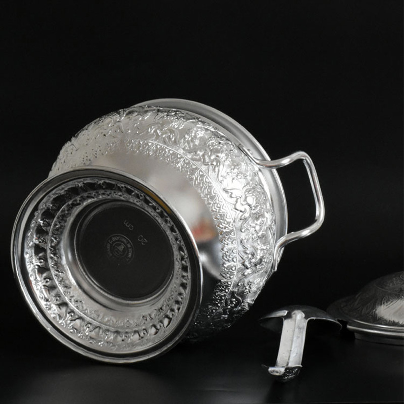 Picture of Aluminum vintage Thai soup pot / food dish crafts  soup dessert containe home accessories(silver)