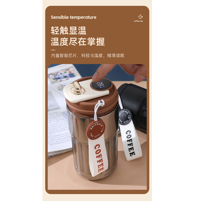 Picture of thermos cup for girls, high-looking stainless steel coffee cup, accompanying double drinking cup, portable student cup(red lid white body)