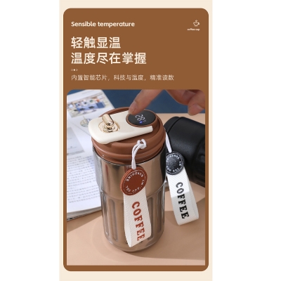 Picture of thermos cup for girls, high-looking stainless steel coffee cup, accompanying double drinking cup, portable student cup(red lid white body)