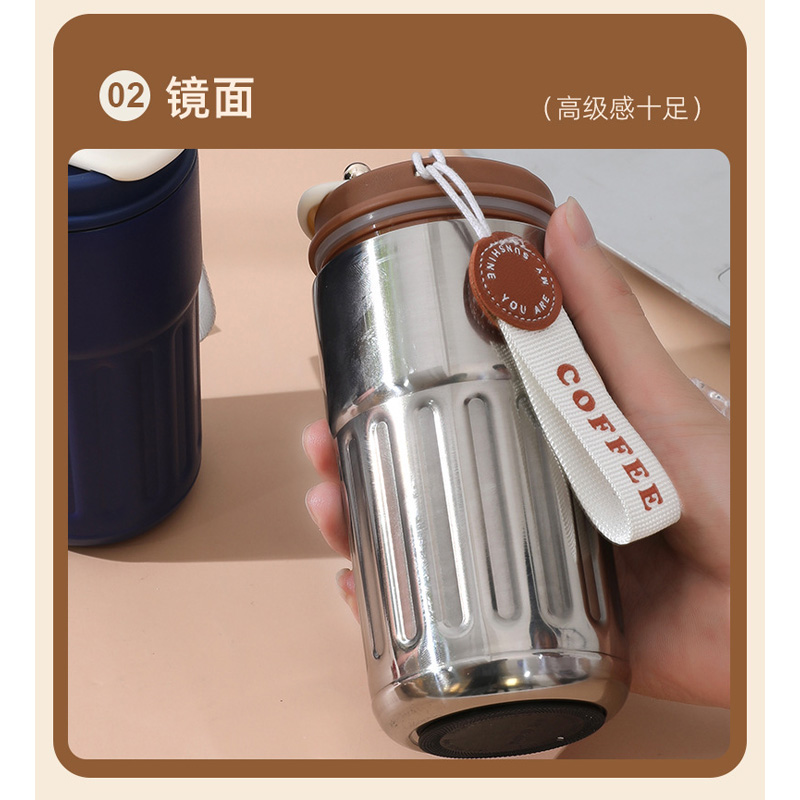 Picture of thermos cup for girls, high-looking stainless steel coffee cup, accompanying double drinking cup, portable student cup(brown lid white body)